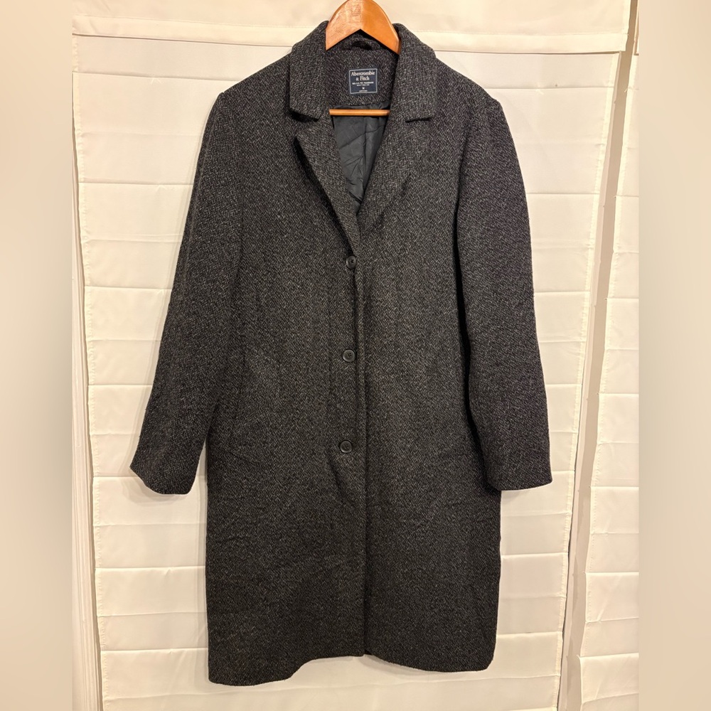 Abercrombie & Fitch Charcoal Herringbone Wool blend Overcoat